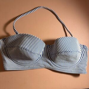 Vineyard Vines Seersucker Strapless Small Bikini Top Blue White Stripe Bandeau